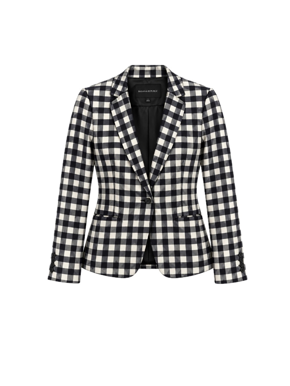 Banana Republic Gingham Check Blazer - Black/White, Size 4